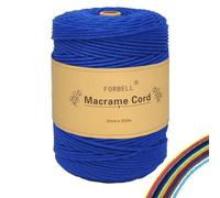 FORBELL Fil de coton pour macramé - 3 mm x 300 m - Fil de coton de qualité supérieure - Pour bricolage, artisanat - Bleu joyau - 3 mm x 300 m