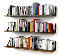 Forbena Lot de 3 étagères murales flottantes pour chambre à coucher, 91,4 cm de long, grande étagère murale en bois robuste à suspendre pour livres, décoration de salon, rangement de placard (marron
