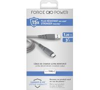 Câble Ultra-renforcé USB A/USB C 1,2m 3A Garanti à vie Gris - 100% Plastique recyclé Force Power - Neuf