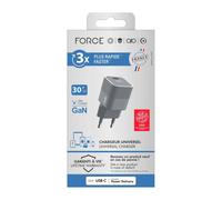 Chargeur Secteur GaN 30W Force Power, USB C Power Delivery, Garantie à Vie Gris G