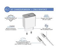 Force Power Lite - Adaptateur Secteur - Avec Câble Usb-C Vers Lightning, 100% Plastique Recyclé - 30 Watt - 3 A - Pd (24 Pin Usb-C) - Certifié Mfi - Blanc