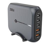 FORCELL GaN Chargeur de bureau 200W 3x USB-C + 2x USB-A Gris