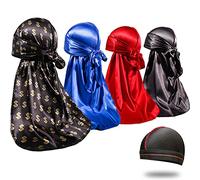 Lot de 4 bonnets Durags soyeux pour homme 360 ondulés, Desinger Do Rag, prix 1 - Noir - Taille M