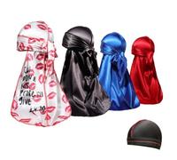 Lot de 4 bonnets Durags soyeux pour homme 360 vagues Designer Do Rag Prix 1 - Bleu - Taille M