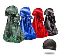 Lot de 4 Bonnets Durags Soyeux pour Homme 360 Vagues Designer Do Rag Prix 1 - Noir - Taille M