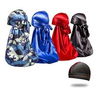 Lot de 4 durags Soyeux pour Homme 360 Vagues, Designer Do Rag, récompense 1 Bonnet Wave, Bluewave Bleu, Noir, Rouge, Taille M