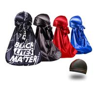ForceWave Lot de 4 Foulards durag Soyeux pour Homme, Vagues 360, avec 1 Bonnet, Noir, M/L