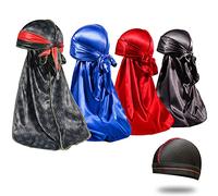 ForceWave Lot de 4 Foulards durag Soyeux pour Homme, Vagues 360, avec 1 Bonnet, Taille M