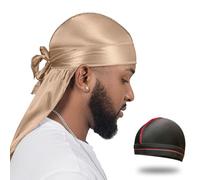 ForceWave Silky Durag Casquette ondulée en satin pour homme et femme 360 Wave, champagne, One Size-M