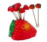 Forchettine Da Antipasto Cuore Fragola Acciaio Mini Spiedini Con Supporto Set de 2 ustensiles Da Cucina Per Insalata Frutta Dessert Salumi | Riutilizzabili Decorazione Tavola Festa Casa