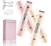 Forcipower Comfort 2 in 1 Electric Lady Shaver, Double-Headed Bikini Trimmer Women Electric Shaver for Facial Face Underarm Leg (pink+beige)
