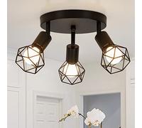 FORCOSO Plafonnier Noir 3 Flammes, Spots de Plafond Design Cage en Métal E14 Max. 40W, Plafonnier Spots Pivotan 350°, pour Cuisine Couloir Salon Chambre (Sans Ampoule)