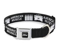 Ford Collier pour Chien avec Boucle de Ceinture de sécurité en métal Motif Grille Mustang américain Noir Blanc 38,1 à 61 cm Largeur 2,5 cm