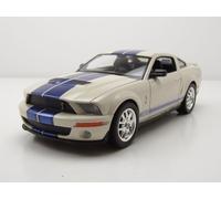 Ford Shelby MUSTANG Cobra Gt 500 2007 Blanc Bleu Rayures Modèle 1:24 Welly
