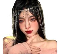 Forehead Dance Eyebrow Pendant Headdress Chain Water Drop Women's Bridal Hair Ornament Head Chain Headdress pour les occasions spéciales et les festivals(Pink)