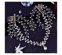 Forehead Headband with Combs Rhinestone Women Headdress Water Drop Bridal Wedding Hair Ornament Bride Head Chain pour les occasions spéciales et les festivals(Gold 1)