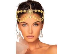 Forehead Headpiece Gold Color Alloy Hollowed Rhinestone Coin Tassel Head Chain Women's Dance Accessories pour les occasions spéciales et les festivals