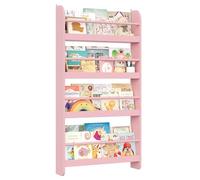 FOREHILL Bibliotheque Enfant, Bibliothèque Murale avec 4 Étagères, Etagere Murale, Rangement Livre Jouets pour Chambre d'enfants Salle de Jeux, Rose 58x12x111cm