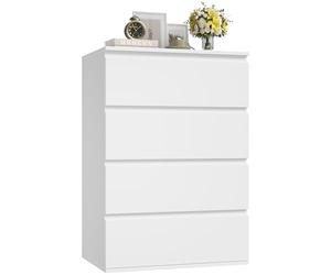 FOREHILL Commode 4 Tiroirs, Petite Commode Chambre, 60x40x80 cm, Blanche | Meuble de rangement étroit sans poignées, Chiffonnier salon, entrée, appart, Meuble tiroirs rangement à vêtements, Moderne