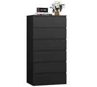 FOREHILL Commode 6 Tiroirs, Commode Chambre Adulte, 60x40x119 cm, Noire | Meuble de rangement étroit sans poignées, Chiffonnier pour salon, entrée, appart, Meuble tiroirs à vêtements, Moderne