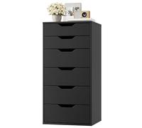 FOREHILL Commode 6 Tiroirs Commode Chambre Adulte Chiffonnier Meuble de Rangement pour Salon Bureau Entrée Chambre Commodes Noire 45x40x90.5cm