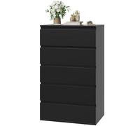 FOREHILL Commode avec 5 tiroirs en Bois Commode Noire pour Chambre à Coucher Chiffonior Meuble de Rangement pour Salon, Chambre, Couloir