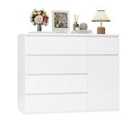 FOREHILL Commode Chambre Adulte Commode 5 Tiroirs et 1 Porte Commode Blanche Chiffonnier Rangement pour Salon Couloir Armoire à Tiroirs 100x40x80cm