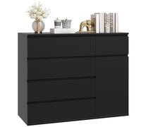 FOREHILL Commode Chambre Adulte Commode 5 Tiroirs et 1 Porte Commode Noire Chiffonnier Rangement pour Salon Couloir Armoire à Tiroirs 100x40x80cm
