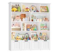 FOREHILL Meuble de Rangement Enfant Bibliothèque Enfant avec 11 Étagères 4 Tiroirs Roulants Rangement Jouet pour Chambre d’Enfant Salle de Jeu 125.5x33x146cm Blanc