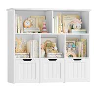 FOREHILL Meuble Rangement Enfant, 3 Tiroirs Roulants, 100x33x89.5cm, Blanc | Rangement jouet enfant avec 6 étagères, Bibliotheque enfant Étagère à jouets salle de jeu, salon, crèche, Esprit montessori