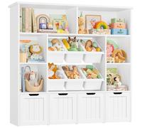 FOREHILL Meuble Rangement Enfant Bibliothèque Enfant avec 7 Étagères 6 Boîtes Amovibles 4 Tiroirs Roulants Rangement Jouet pour Chambre d’Enfants Salle de Jeu 125x33x121cm Blanc