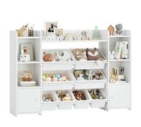 FOREHILL Meuble Rangement Enfant Bibliothèque Enfant Boîtes Amovible Blanc | Rangement jouet enfant, 9 étagères 2 portes, 138.8x29.6x94.3cm, Meuble de rangement pour chambre d’enfant, Esprit montessori