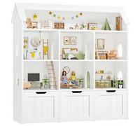 FOREHILL Meuble Rangement Enfant, Maison de Poupée, Bibliothèque Enfant avec 7 Étagères 3 Tiroirs Roulants, Rangement Jouet Chambre Enfant, 120x30x117.5cm, Blanc
