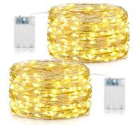 Forepin Guirlande Led à Pile, 2 Pièce 10M 100LED Guirlande Lumineuse à Pile avec Minuteur Guirlandes Led Fil Cuivre pour Interieur Exterieur, Chambre, Fête, Noël, Halloween, Mariage, Décoration