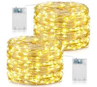 Forepin Guirlande Led à Pile, 2 Pièce 15M 150LED Guirlande Lumineuse à Pile avec Minuteur Guirlandes Led Fil Cuivre pour Interieur Exterieur, Chambre, Fête, Noël, Halloween, Mariage, Décoration