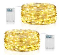Forepin Guirlande Led à Pile, 2 Pièce 5M 50LED Guirlande Lumineuse à Pile avec Minuteur Guirlandes Led Fil Cuivre pour Interieur Exterieur, Chambre, Fête, Noël, Halloween, Mariage, Décoration