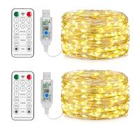 Forepin USB Guirlande Lumineuse 10M, 100 LED en Cuivre, 8 Modes Dimmable avec Télécommande et Minuterie, Imperméable Lumières d'arbre de Noël Fil de cuivre Décoration