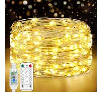 Forepin USB Guirlande Lumineuse 10M, 100 LED en Cuivre, 8 Modes Dimmable avec Télécommande et Minuterie, Imperméable Lumières d'arbre de Noël Fil de cuivre Décoration