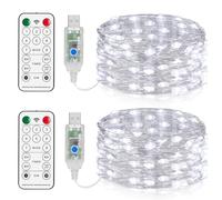 Forepin USB Guirlande Lumineuse 10M, 100 LED en Cuivre, 8 Modes Dimmable avec Télécommande et Minuterie, Imperméable Lumières d'arbre de Noël Fil de cuivre Décoration