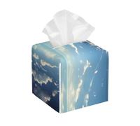 FoRes Housse de boîte à mouchoirs en cuir bleu ciel et nuages blancs - Organiseur en cuir pour salle de bain, salon, bureau, voiture