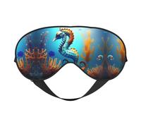 FoRes Masques de sommeil soyeux pour les yeux d'hippocampe de corail en satin doux et élastique pour femme et homme pour la sieste de voyage - Étoiles de nuit silencieuses, noir