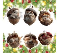 Forest Animal Acorn Ornaments - Cozy Forest Christmas Ornaments, 2026 New Pine Cone Animal Decoration, 2D Acrylic Hanging Ornament Home Party Décor, Woodland Creature Figurine (6pcs)