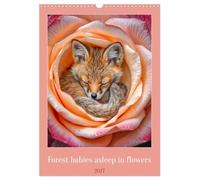 Forest babies asleep in flowers (Wall Calendar 2027 DIN A3 portrait), CALVENDO 12 Month Wall Calendar: Baby forest animals dream in calyxes