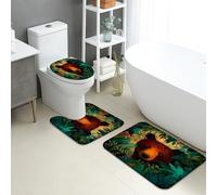 Forest Bear - Lot de 3 tapis de salle de bain en flanelle, absorbants, antidérapants, lavables, en forme de U, à séchage rapide, motif animaux sauvages rustiques
