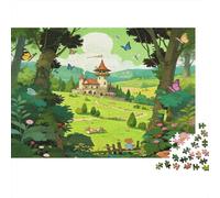 Forest Castle View Jigsaw Puzzles 1000 Pièces Recycled Fantasy Art Senior Puzzles Accessoires de Jeu de Fête Great Gift Idea for Family and Friends Birthdays 38x26cm/1000pcs