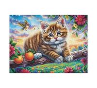 Forest Chat tigré au ruisseau 500 Pièces Puzzle pour Ado en Carton Anti-Déchirure Ruisseau, Feuillage et Bois Facile Débutant Jeu De Société Soirée Entre Amis Cadeau Anniversaire Petit Prix 500 PCS