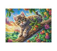 Forest Chat tigré au ruisseau 500 Pièces Puzzle pour Ado en Carton Haute Qualité Épais Kitten Branch Foliage Facile Débutant Jeu De Société Cadeau Fête des Pères Petit Prix Qualité Premium 500 PCS
