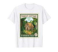 Forest Cotage Timbre-Poste Vintage Contes d'histoires T-Shirt Graphique avec Valeur, Homme, Blanc, M