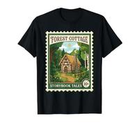 Forest Cotage Timbre-Poste Vintage Contes d'histoires T-Shirt Graphique avec Valeur, Homme, Noir, S