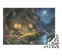 Forest Cottage Puzzles 1000 Pièces Recyclable Matériau Moonlit Senior Puzzles Impossible Hard Difficult Challenging Éducatif Game for Men 38x26cm/1000pièces